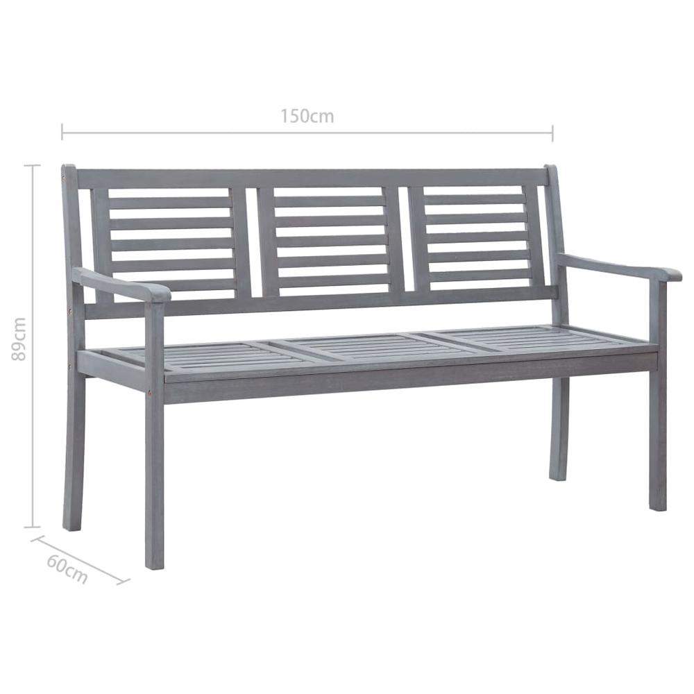 3-Seater Patio Bench 59.1" Gray Solid Wood Eucalyptus. Picture 6
