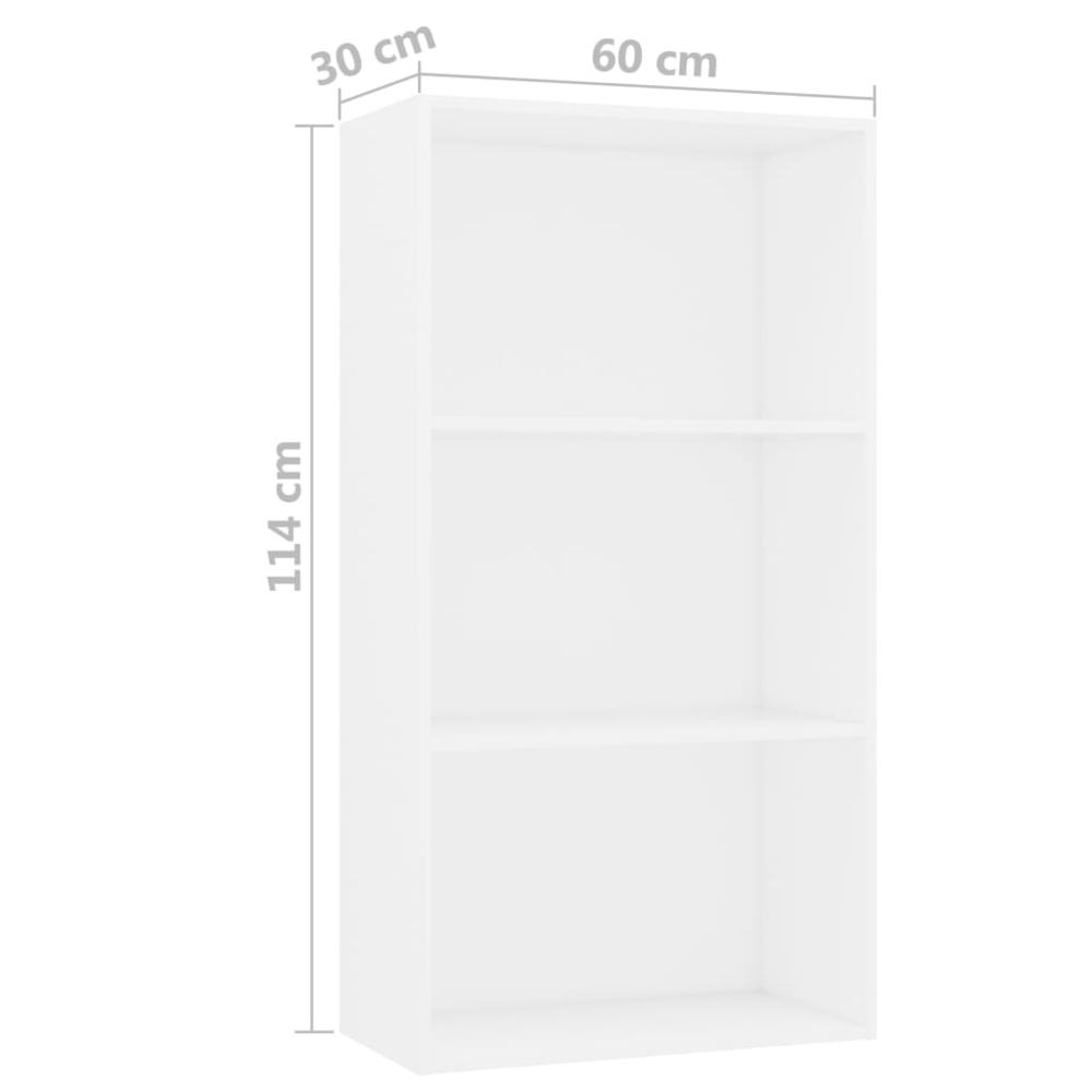 vidaXL 3-Tier Book Cabinet White 23.6"x11.8"x44.9" Chipboard, 800972. Picture 6