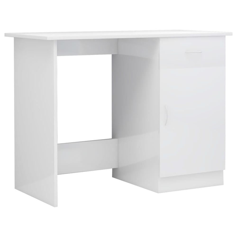 Desk High Gloss White 39.4" x 19.7" x 29.9" Engineered Wood. Picture 1