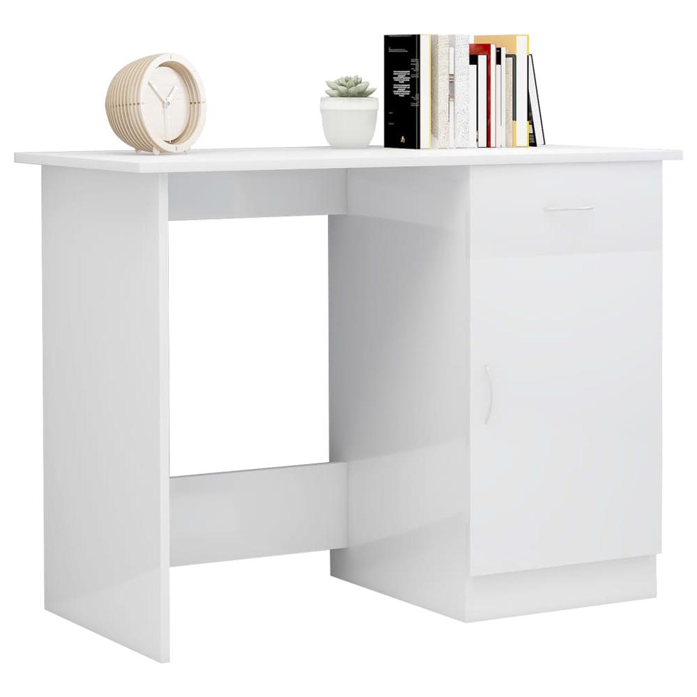 Desk High Gloss White 39.4" x 19.7" x 29.9" Engineered Wood. Picture 2