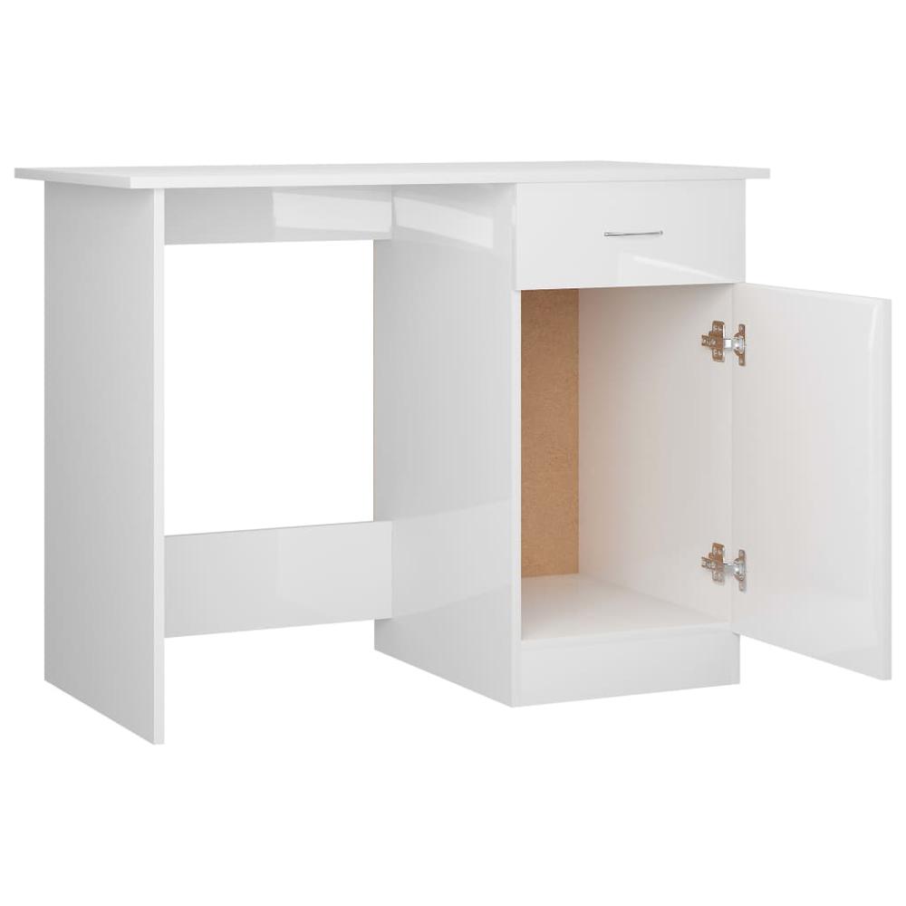 Desk High Gloss White 39.4" x 19.7" x 29.9" Engineered Wood. Picture 4