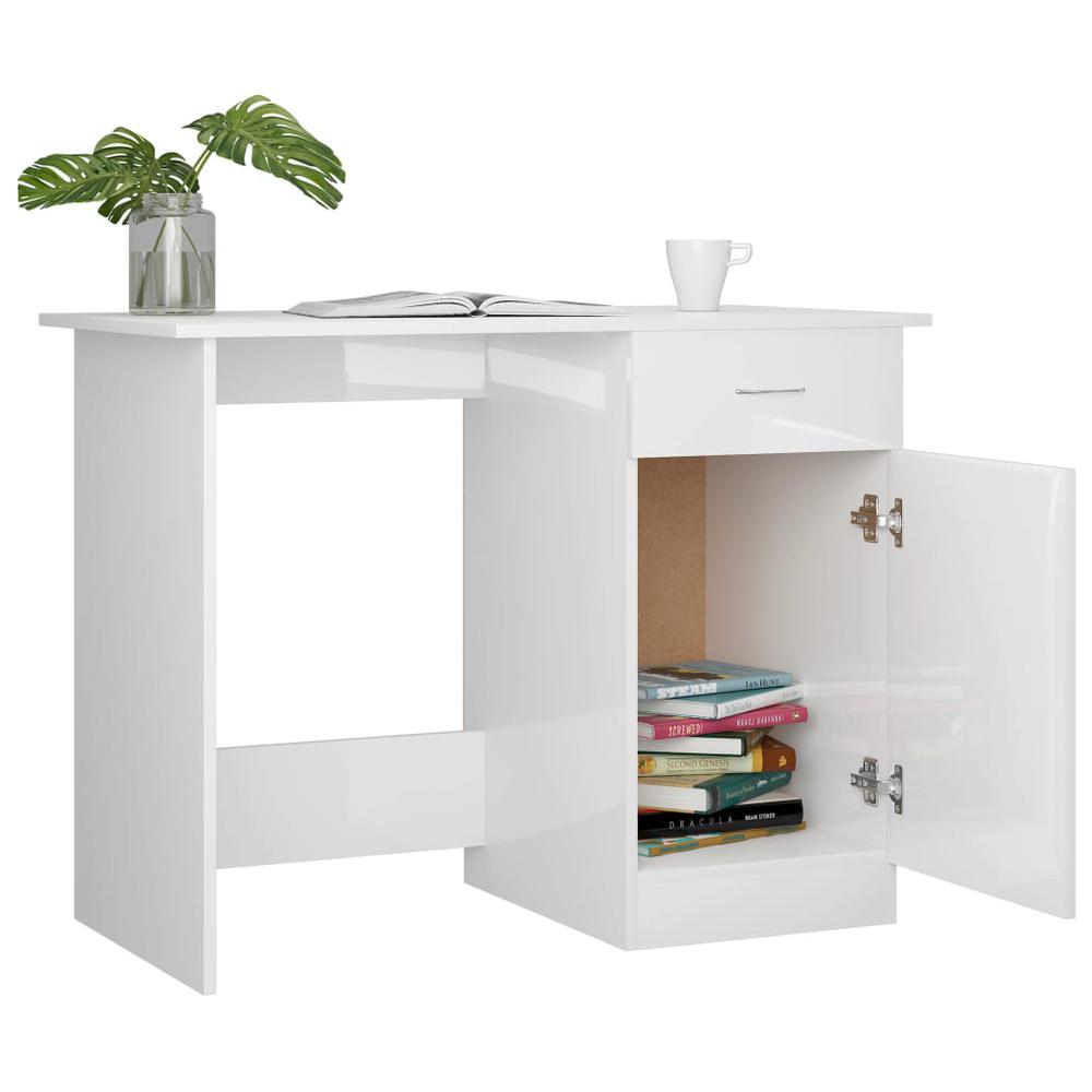 Desk High Gloss White 39.4" x 19.7" x 29.9" Engineered Wood. Picture 5