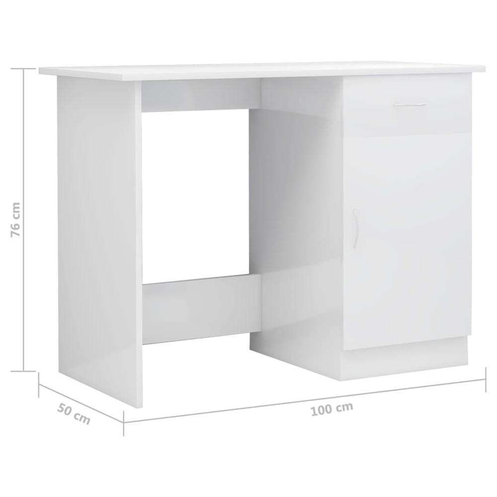 Desk High Gloss White 39.4" x 19.7" x 29.9" Engineered Wood. Picture 8