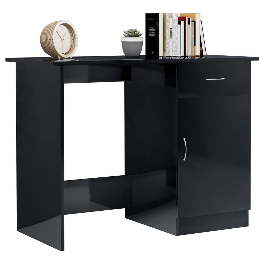 Desk High Gloss Black 39.4" x 19.7" x 29.9" Engineered Wood. Picture 2