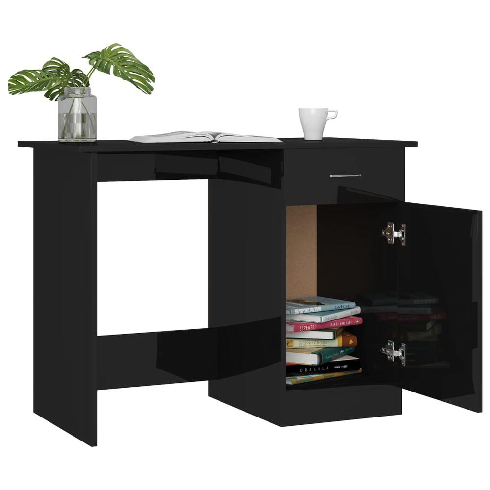 Desk High Gloss Black 39.4" x 19.7" x 29.9" Engineered Wood. Picture 5