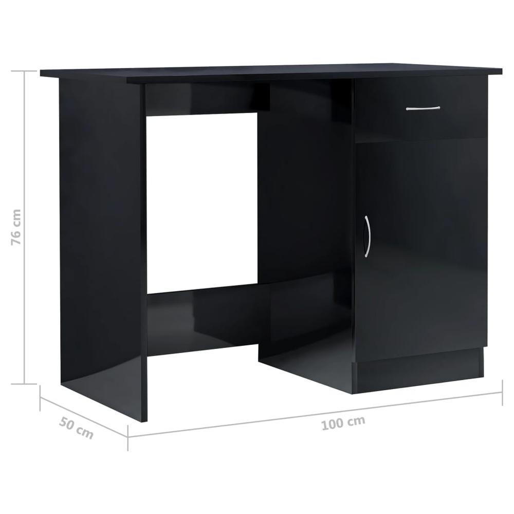 Desk High Gloss Black 39.4" x 19.7" x 29.9" Engineered Wood. Picture 8