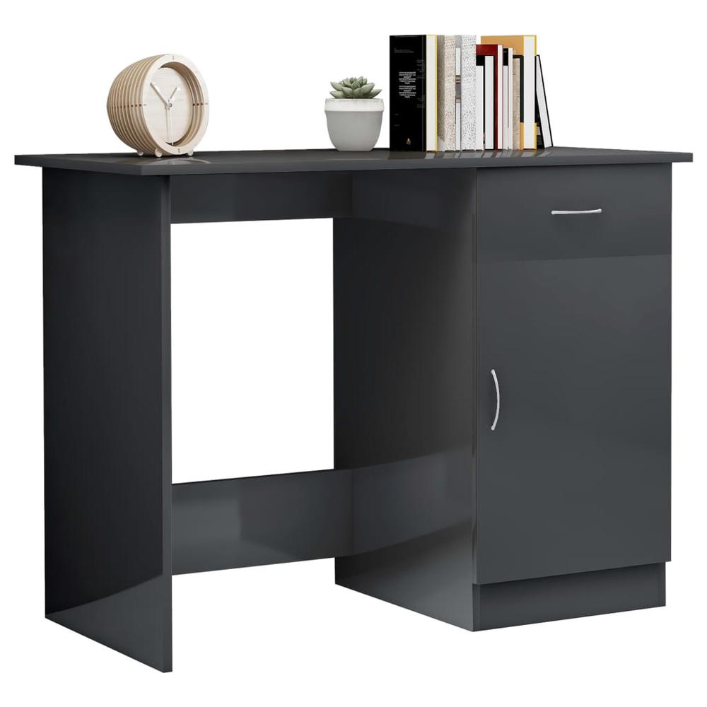 Desk High Gloss Gray 39.4" x 19.7" x 29.9" Engineered Wood. Picture 3