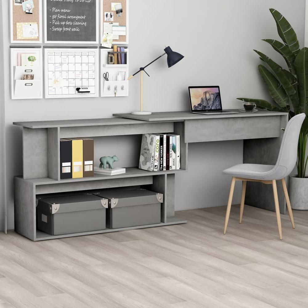 vidaXL Corner Desk Concrete Gray 47.2"x19.7"x29.9" Chipboard, 801102. Picture 1