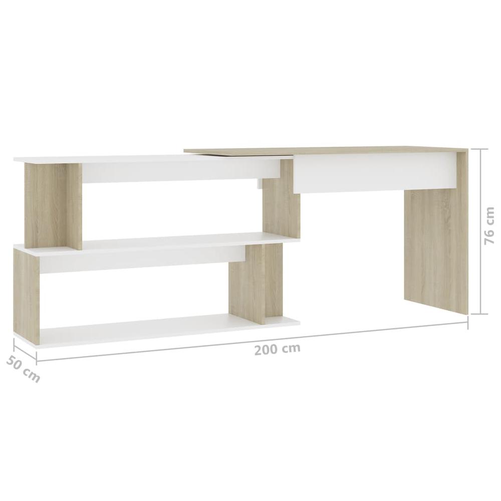 vidaXL Corner Desk White and Sonoma Oak 47.2"x19.7"x29.9" Chipboard, 801103. Picture 7