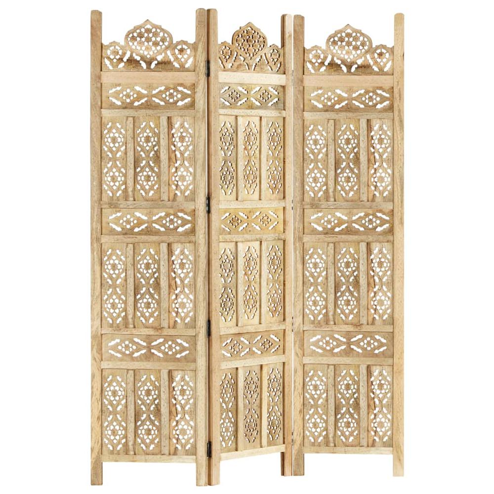 vidaXL Hand carved 3-Panel Room Divider 47.2"x65" Solid Mango Wood. Picture 5