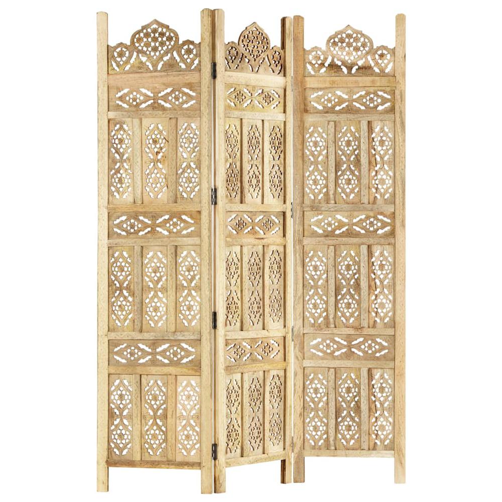 vidaXL Hand carved 3-Panel Room Divider 47.2"x65" Solid Mango Wood. Picture 6