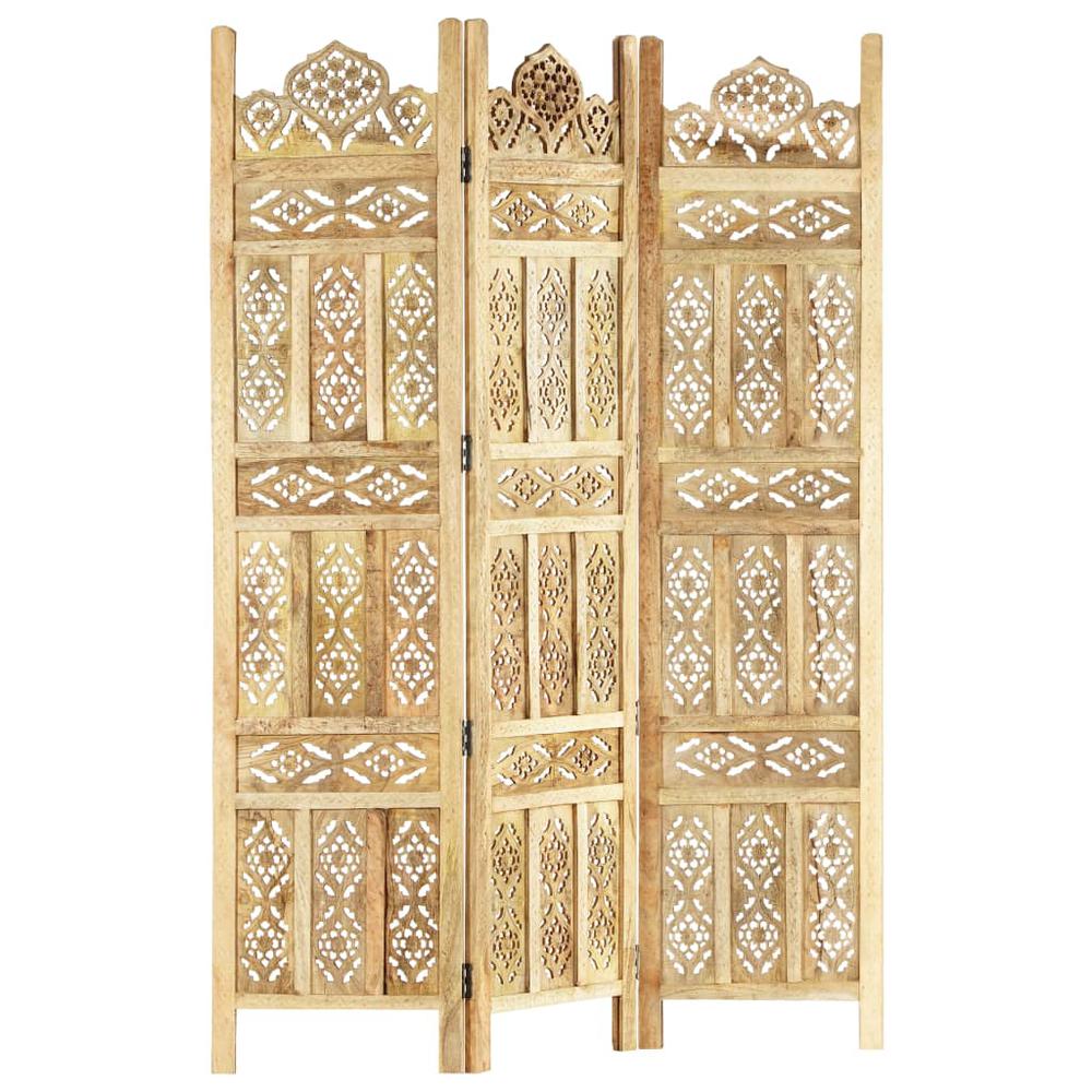 vidaXL Hand carved 3-Panel Room Divider 47.2"x65" Solid Mango Wood. Picture 7