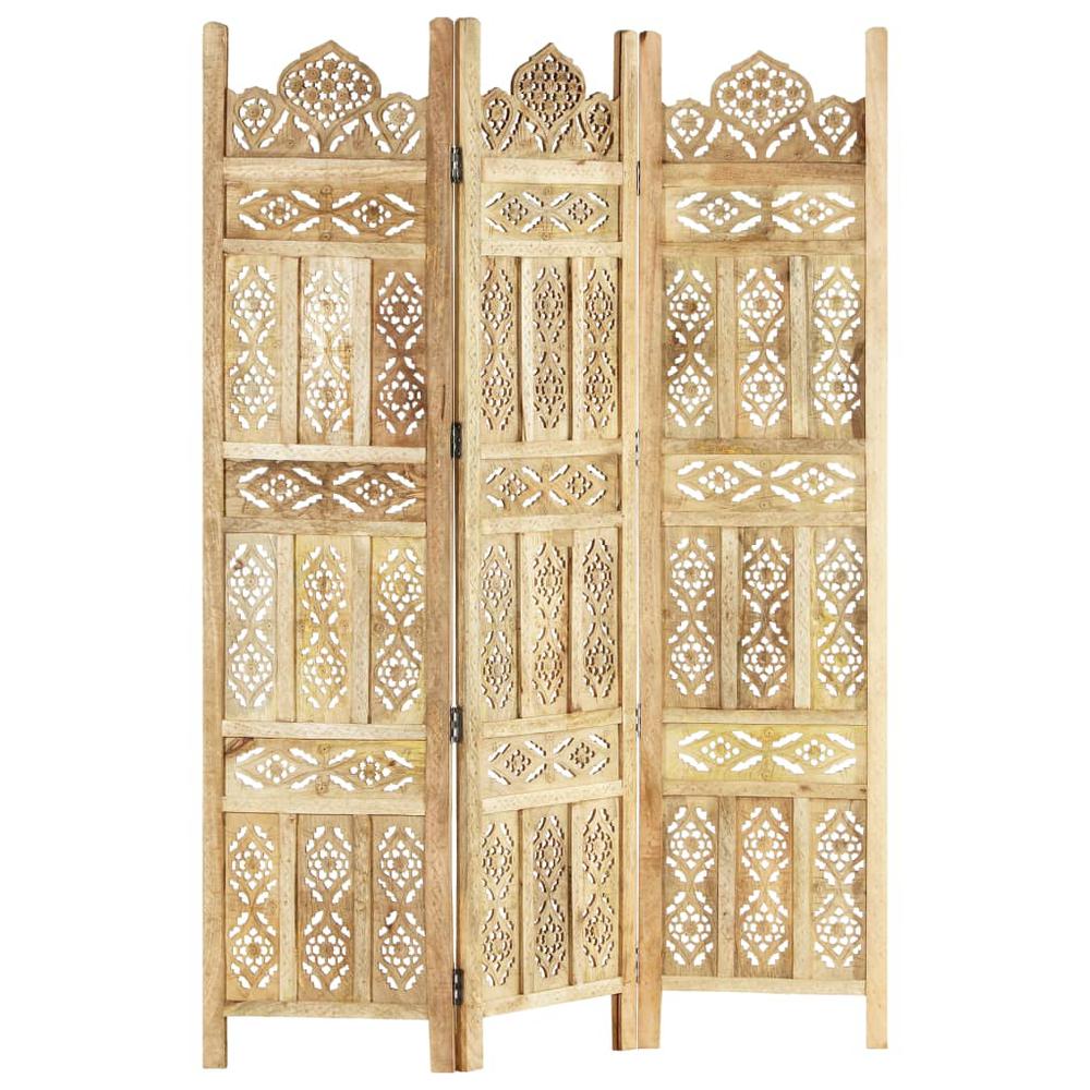 vidaXL Hand carved 3-Panel Room Divider 47.2"x65" Solid Mango Wood. Picture 8
