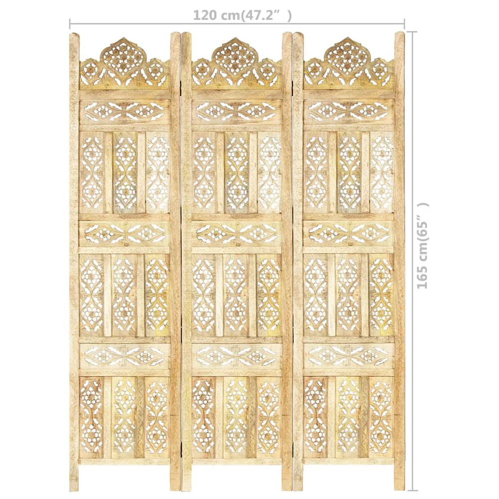 vidaXL Hand carved 3-Panel Room Divider 47.2"x65" Solid Mango Wood. Picture 10