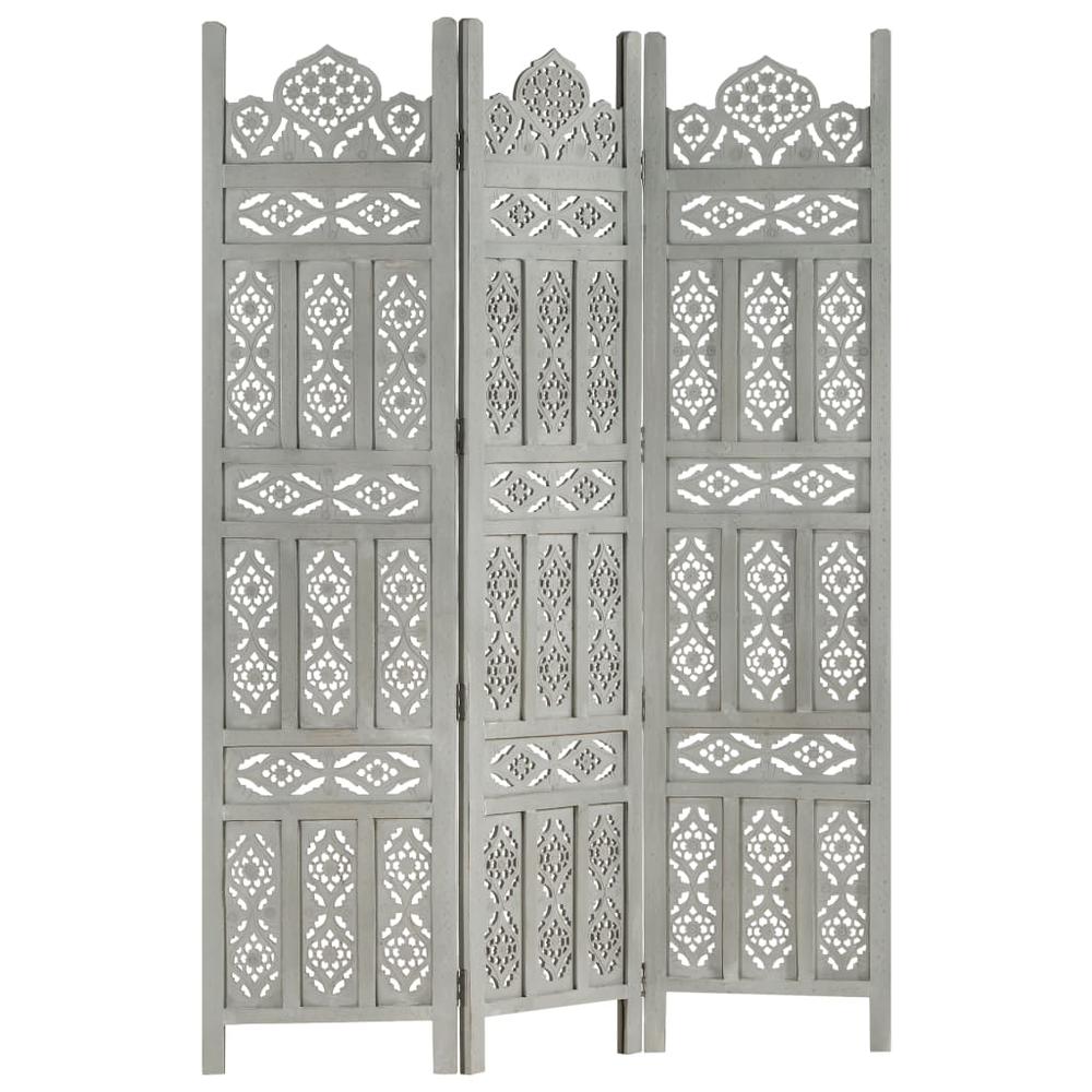vidaXL Hand carved 3-Panel Room Divider Gray 47.2"x65" Solid Mango Wood, 285321. Picture 5