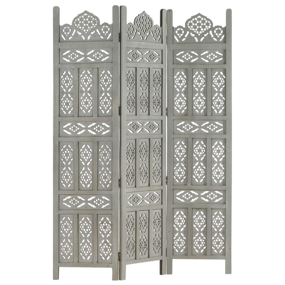 vidaXL Hand carved 3-Panel Room Divider Gray 47.2"x65" Solid Mango Wood, 285321. Picture 6