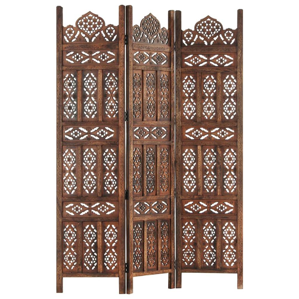 vidaXL Hand carved 3-Panel Room Divider Brown 47.2"x65" Solid Mango Wood, 285324. Picture 5