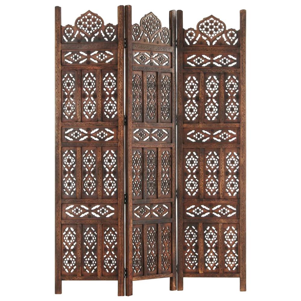 vidaXL Hand carved 3-Panel Room Divider Brown 47.2"x65" Solid Mango Wood, 285324. Picture 6