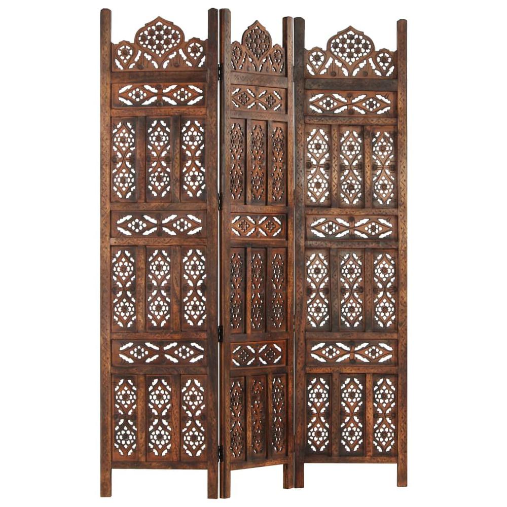 vidaXL Hand carved 3-Panel Room Divider Brown 47.2"x65" Solid Mango Wood, 285324. Picture 7