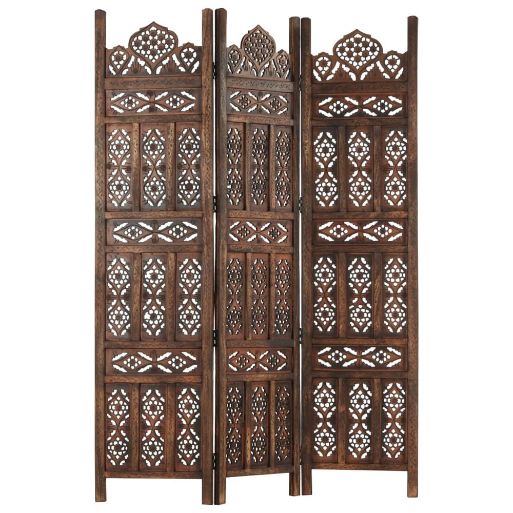vidaXL Hand carved 3-Panel Room Divider Brown 47.2"x65" Solid Mango Wood, 285324. Picture 8