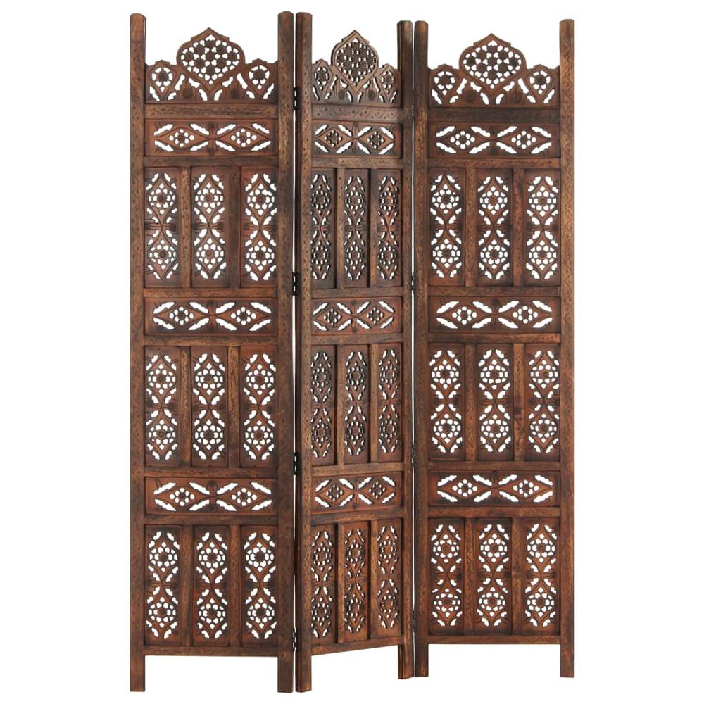 vidaXL Hand carved 3-Panel Room Divider Brown 47.2"x65" Solid Mango Wood, 285324. Picture 9