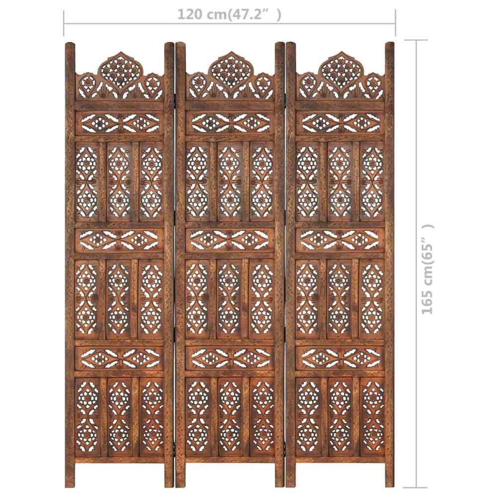 vidaXL Hand carved 3-Panel Room Divider Brown 47.2"x65" Solid Mango Wood, 285324. Picture 10