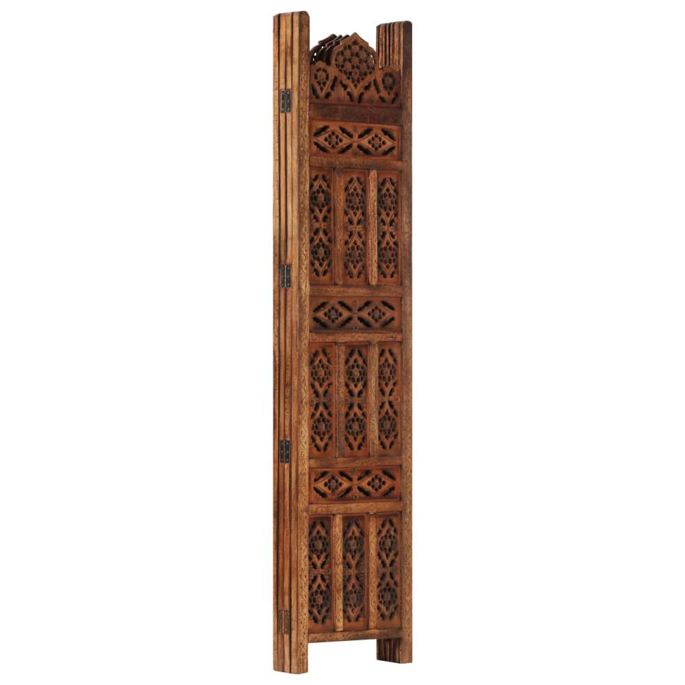 vidaXL Hand carved 4-Panel Room Divider Brown 63"x65" Solid Mango Wood, 285325. Picture 8