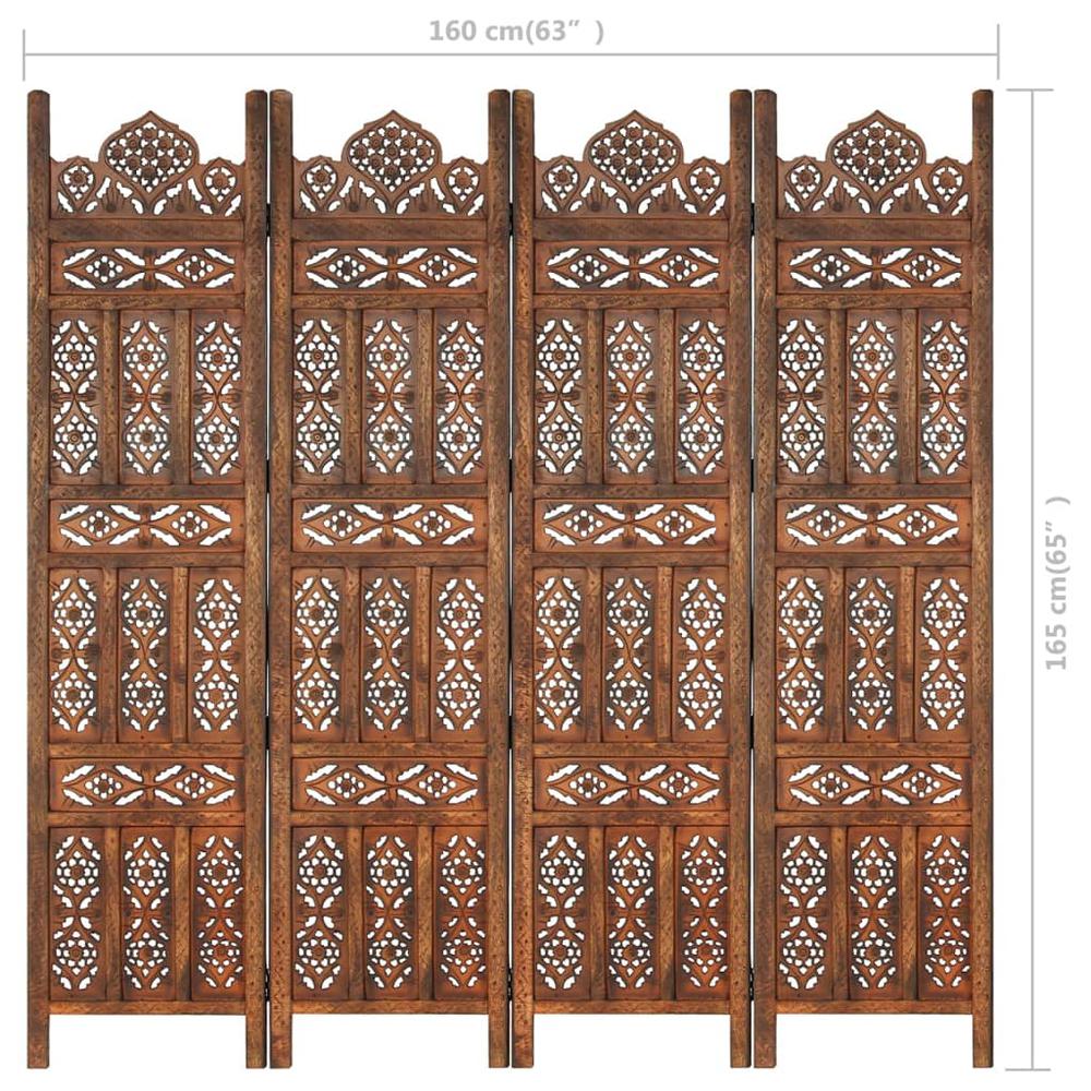 vidaXL Hand carved 4-Panel Room Divider Brown 63"x65" Solid Mango Wood, 285325. Picture 10