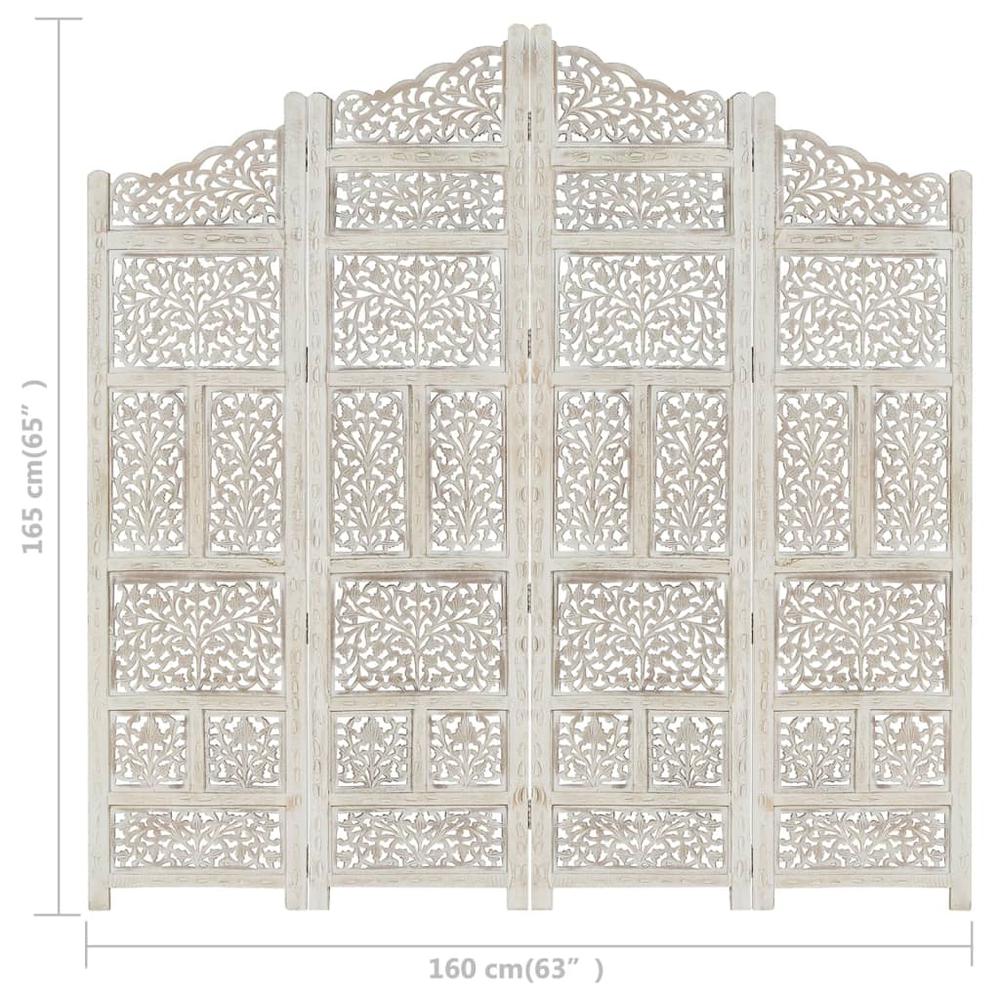 vidaXL Hand carved 4-Panel Room Divider White 63"x65" Solid Mango Wood, 285327. Picture 10