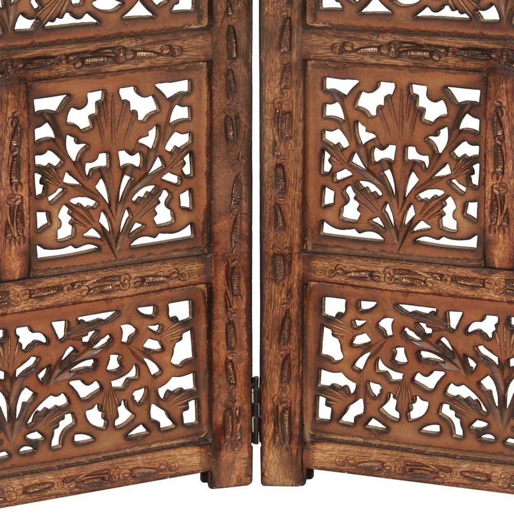vidaXL Hand carved 4-Panel Room Divider Brown 63"x65" Solid Mango Wood, 285329. Picture 5