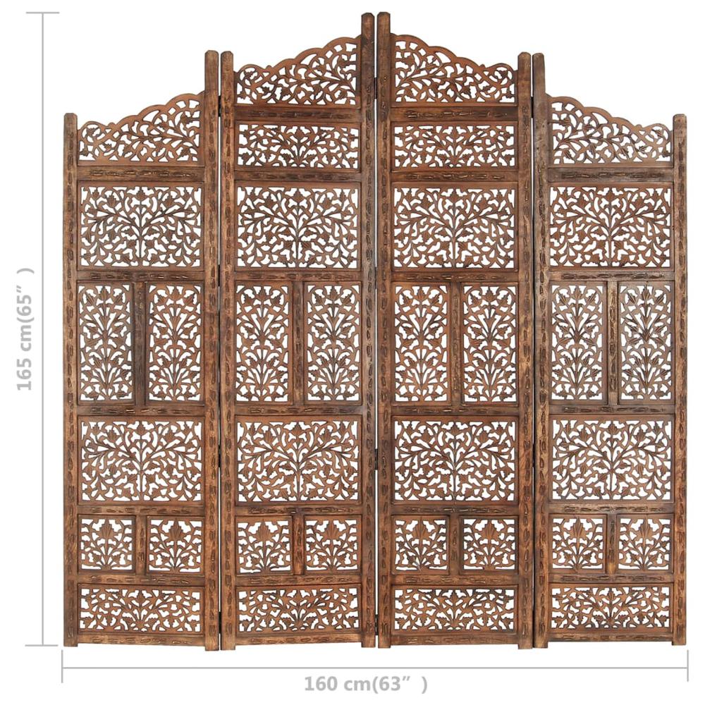 vidaXL Hand carved 4-Panel Room Divider Brown 63"x65" Solid Mango Wood, 285329. Picture 10