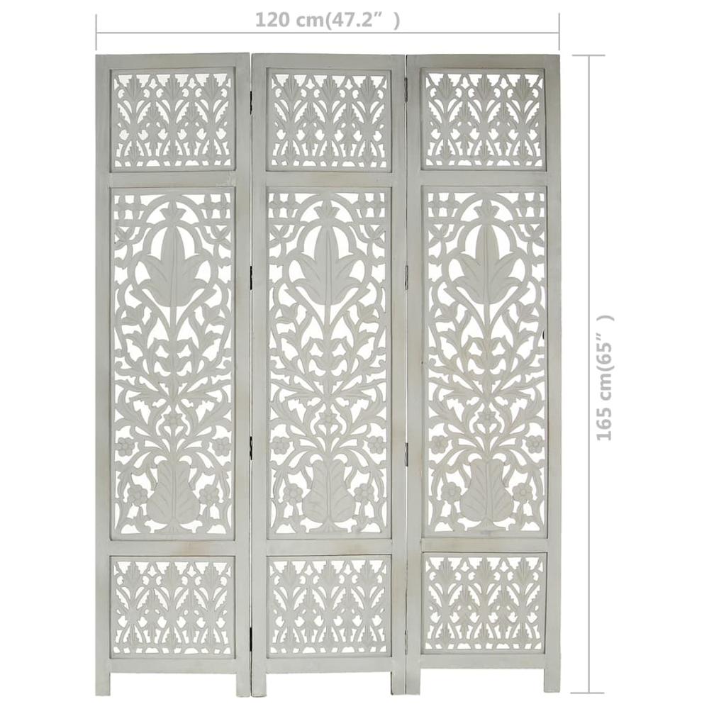 vidaXL Hand Carved 3-Panel Room Divider Gray 47.2"x65" Solid Mango Wood, 285332. Picture 6