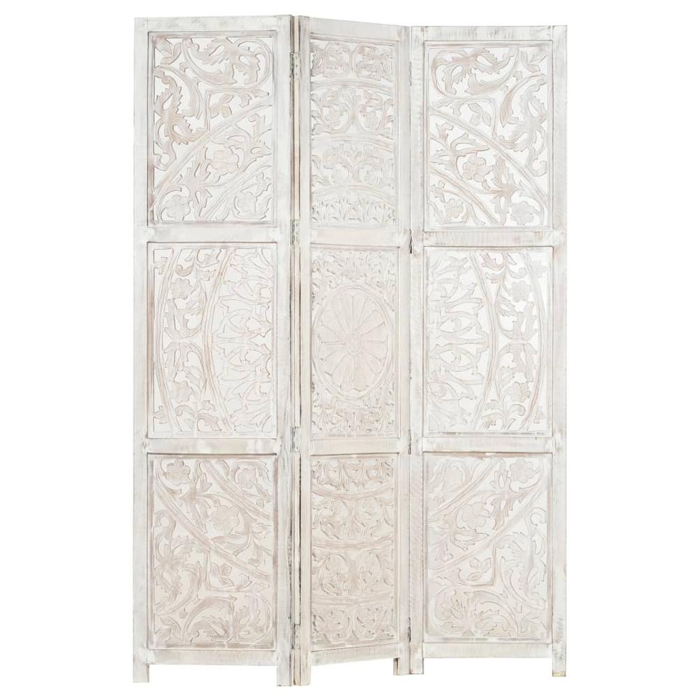 vidaXL Hand carved 3-Panel Room Divider White 47.2"x65" Solid Mango Wood, 285336. Picture 5