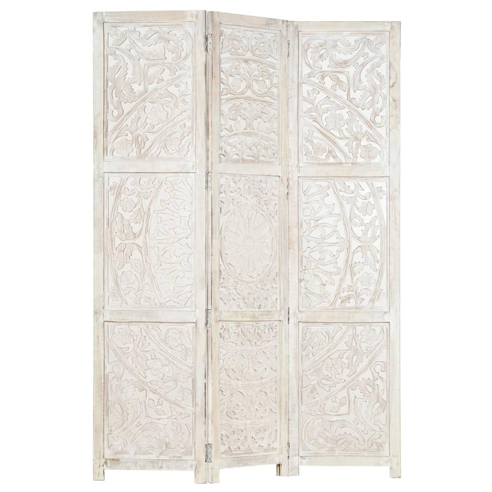 vidaXL Hand carved 3-Panel Room Divider White 47.2"x65" Solid Mango Wood, 285336. Picture 6