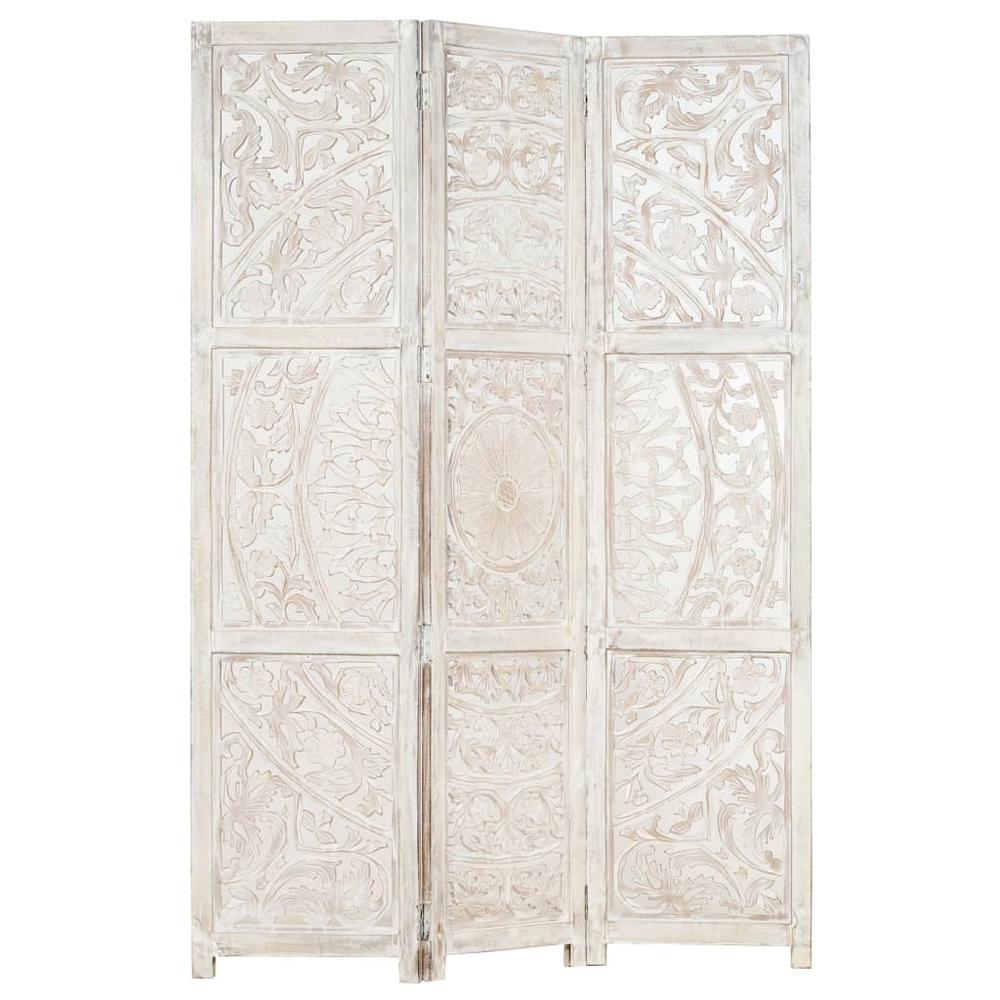 vidaXL Hand carved 3-Panel Room Divider White 47.2"x65" Solid Mango Wood, 285336. Picture 7