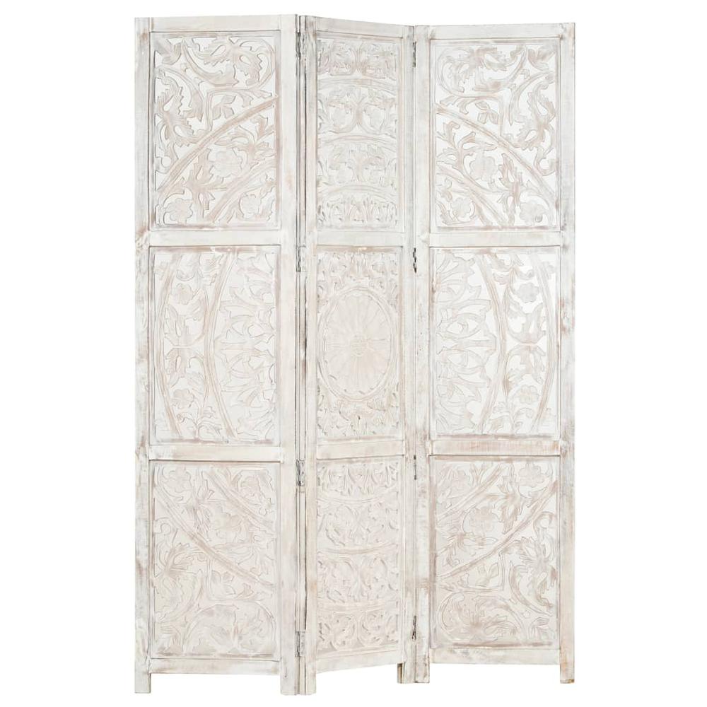 vidaXL Hand carved 3-Panel Room Divider White 47.2"x65" Solid Mango Wood, 285336. Picture 8
