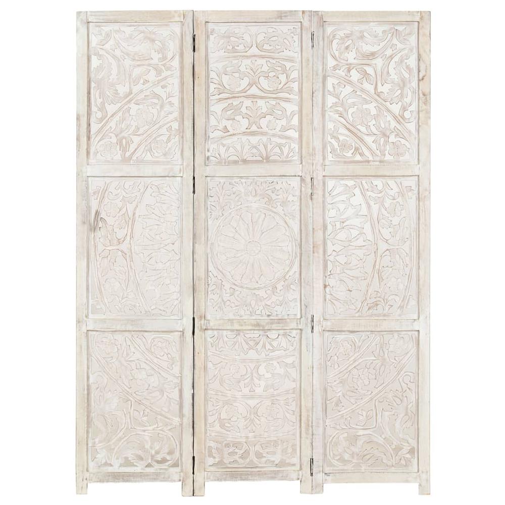vidaXL Hand carved 3-Panel Room Divider White 47.2"x65" Solid Mango Wood, 285336. Picture 9