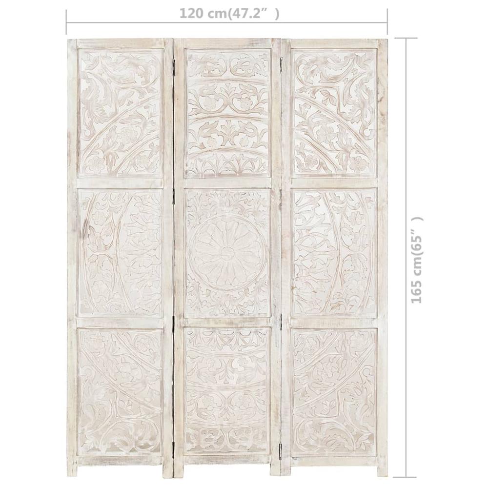 vidaXL Hand carved 3-Panel Room Divider White 47.2"x65" Solid Mango Wood, 285336. Picture 10