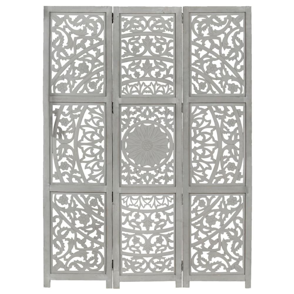 vidaXL Hand carved 3-Panel Room Divider Gray 47.2"x65" Solid Mango Wood, 285337. Picture 5
