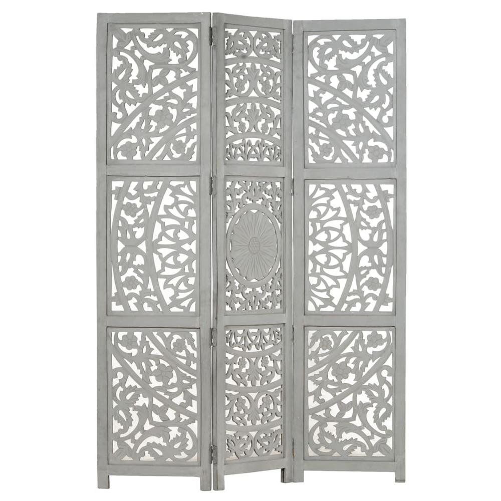 vidaXL Hand carved 3-Panel Room Divider Gray 47.2"x65" Solid Mango Wood, 285337. Picture 6
