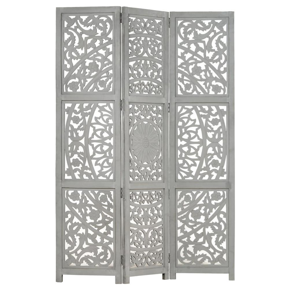vidaXL Hand carved 3-Panel Room Divider Gray 47.2"x65" Solid Mango Wood, 285337. Picture 8
