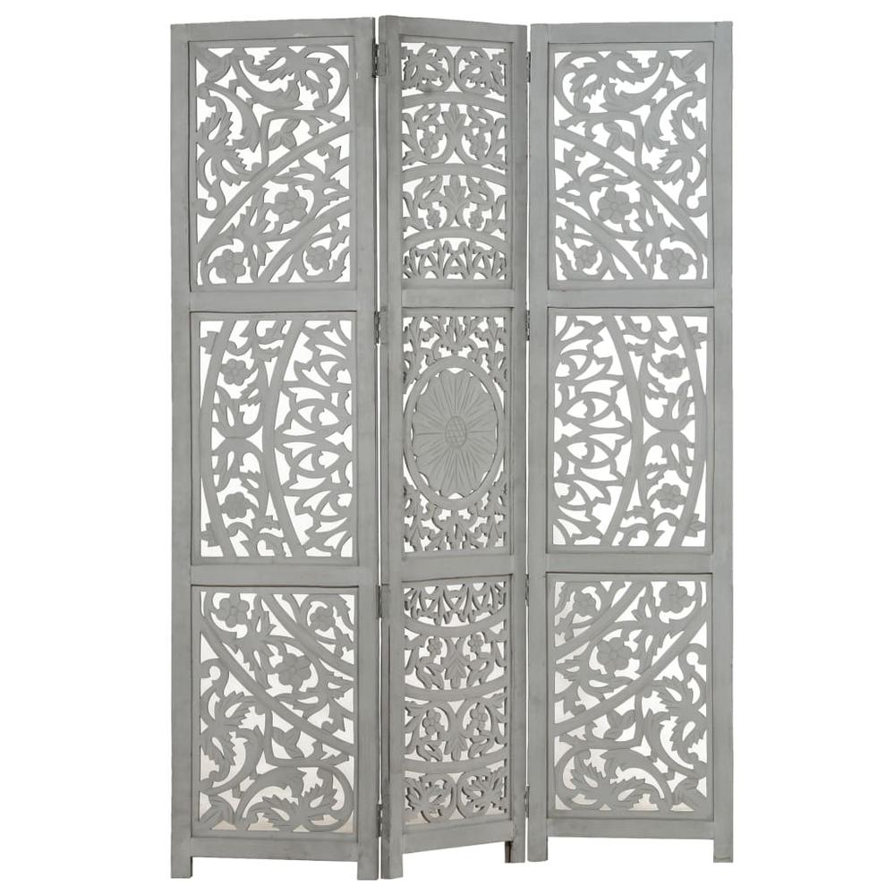 vidaXL Hand carved 3-Panel Room Divider Gray 47.2"x65" Solid Mango Wood, 285337. Picture 9