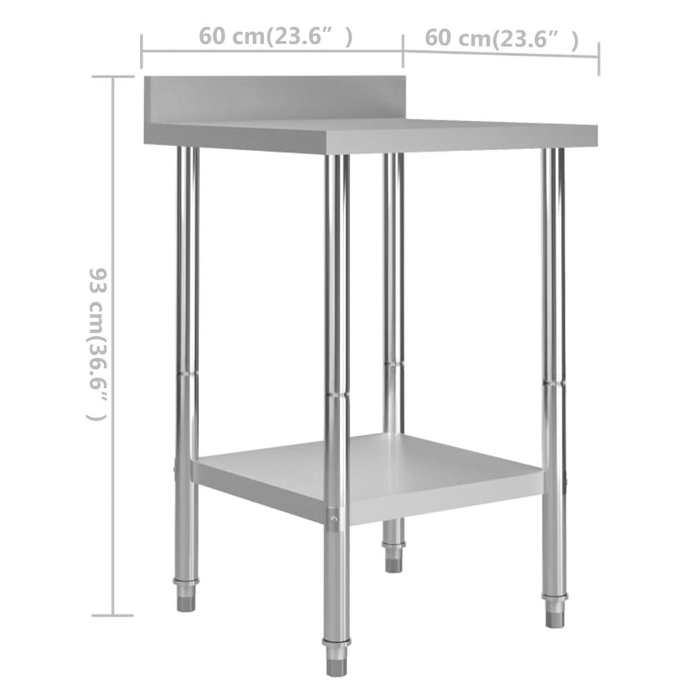 vidaXL Kitchen Work Table with Backsplash 23.6"x23.6"x36.6" Stainless Steel, 51185. Picture 7