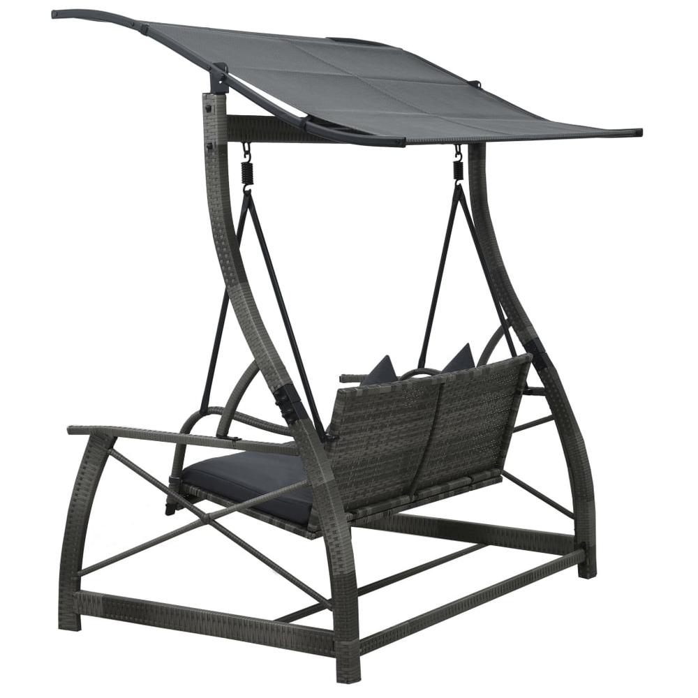 vidaXL 3-seater Garden Swing Bench with Canopy Poly Rattan Gray, 49229. Picture 5
