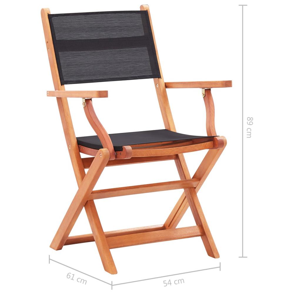 Folding Patio Chairs 4 pcs Black Solid Wood Eucalyptus and Textilene. Picture 8