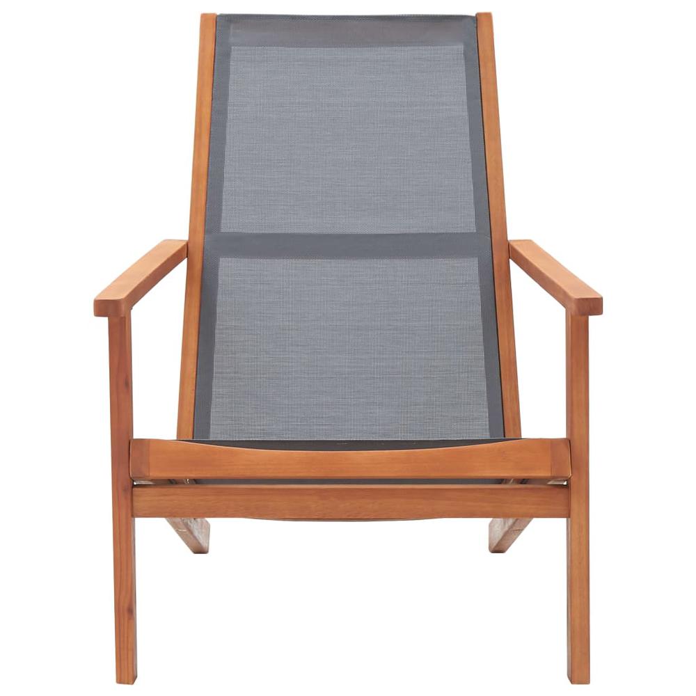 Patio Lounge Chair Gray Solid Wood Eucalyptus and Textilene. Picture 1