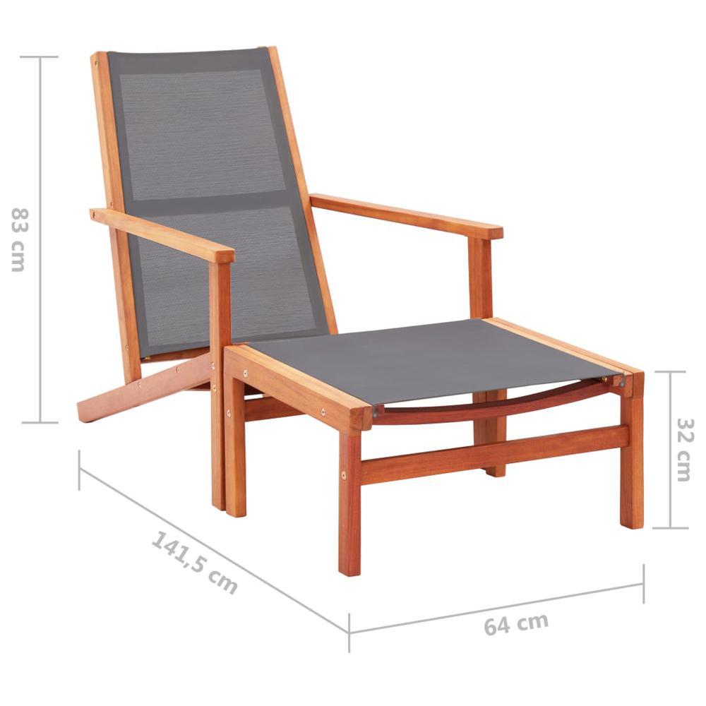 Patio Chair with Footrest Gray Solid Wood Eucalyptus and Textilene. Picture 7