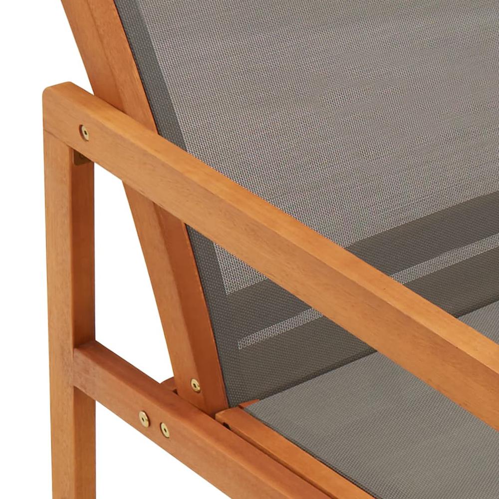 Patio Lounge Chair Gray Solid Wood Eucalyptus and Textilene. Picture 4
