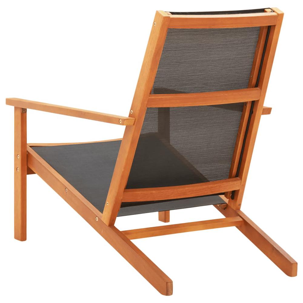 Patio Lounge Chair Black Solid Wood Eucalyptus and Textilene. Picture 2