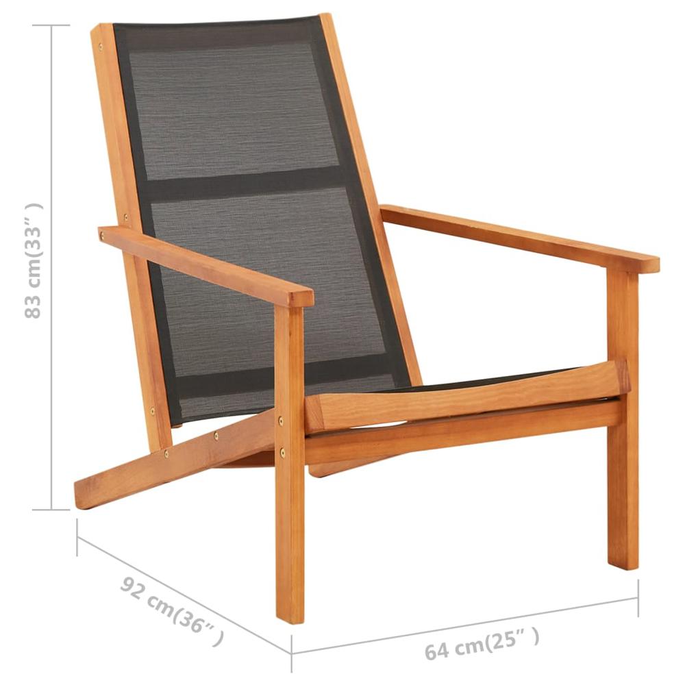Patio Lounge Chair Black Solid Wood Eucalyptus and Textilene. Picture 5